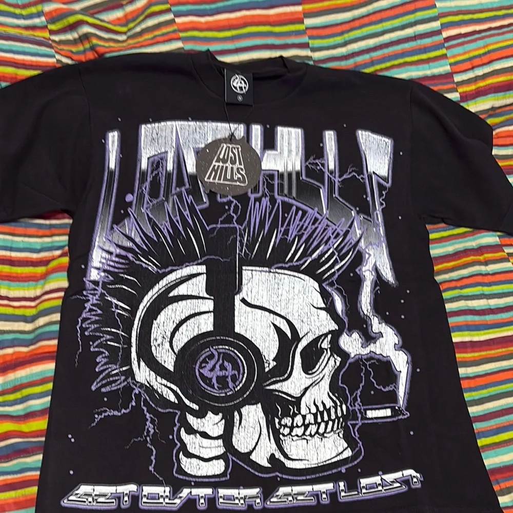 Lost hills get out or get lost double side T-shirt size small brand new with tag